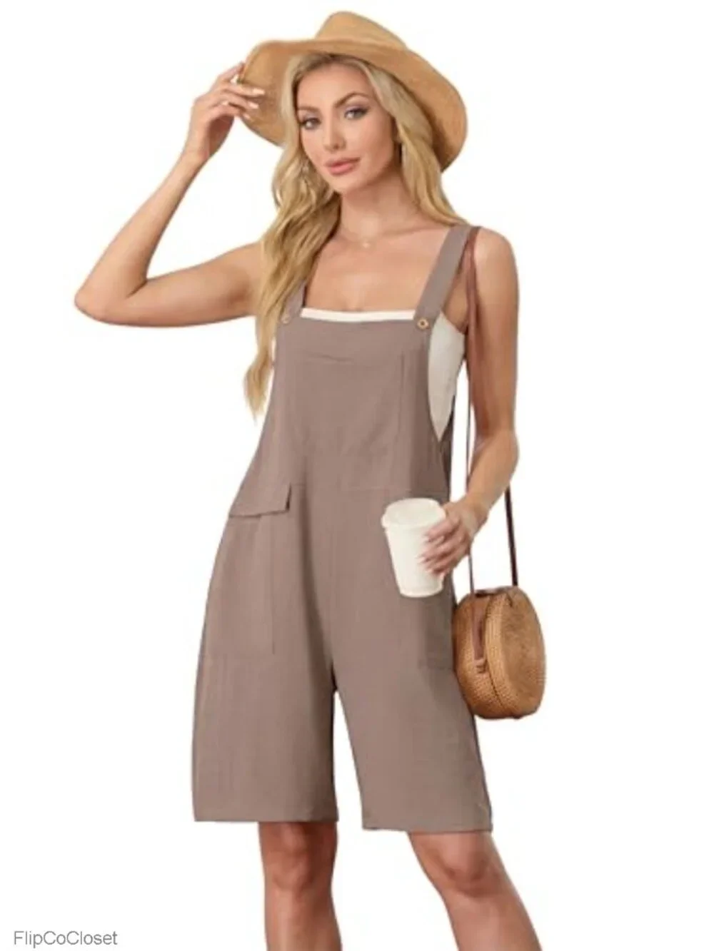 Sleeveless Loose Romper 100% Polyester Jumpsuit with Pockets Summer Casual